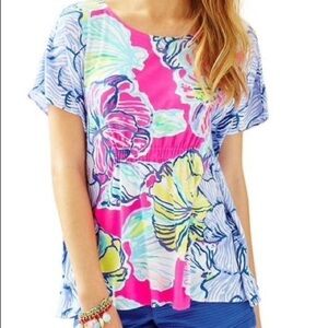 Lilly Pulitzer Kaliko Caftan Knit Top Floral Colorful Beach  Size XXS/XS 20976
